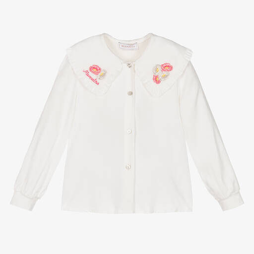 Monnalisa-Girls Ivory Flower Blouse | Childrensalon Outlet