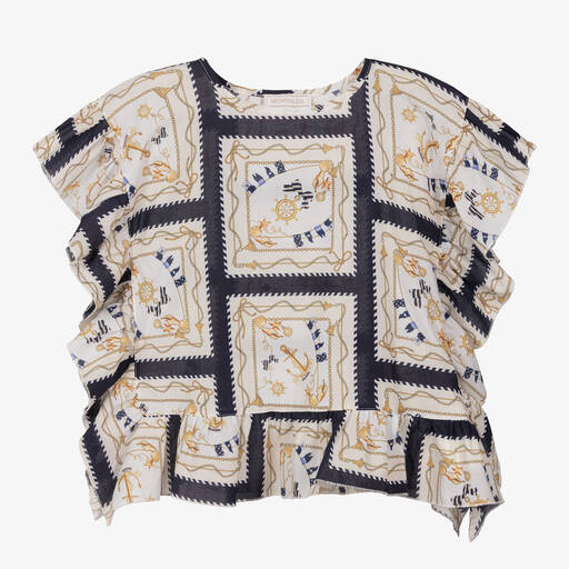 Monnalisa-Girls Ivory Foulard Print Beach Kaftan | Childrensalon Outlet