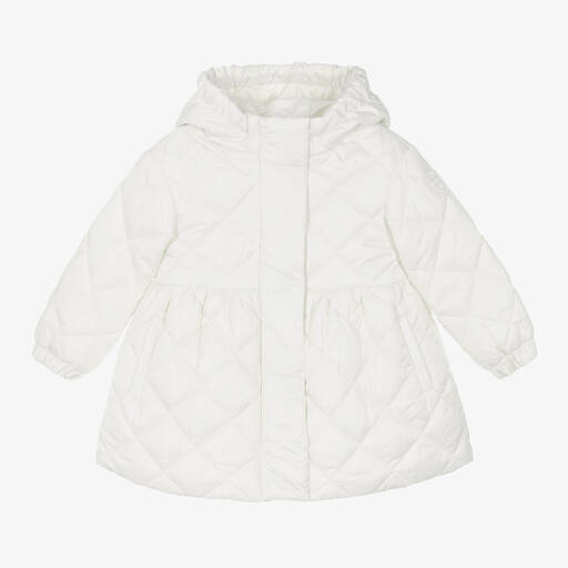 Monnalisa-Girls Ivory Hooded Quilted Coat | Childrensalon Outlet