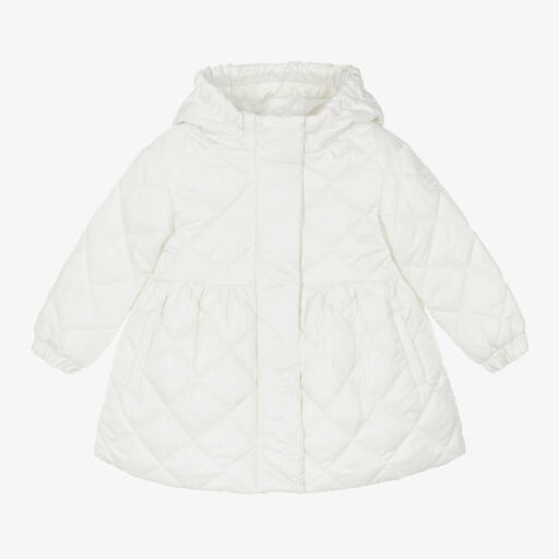 Monnalisa-Girls Ivory Hooded Quilted Coat | Childrensalon Outlet