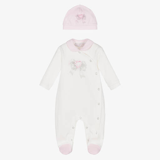Monnalisa-Кремово-розовый комбинезон и шапочка с сердцем-кристаллом | Childrensalon Outlet