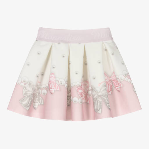 Monnalisa-Girls Ivory & Pink Neoprene Bows Skirt | Childrensalon Outlet