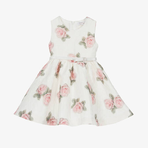 Monnalisa-Girls Ivory & Pink Rose Print Dress | Childrensalon Outlet