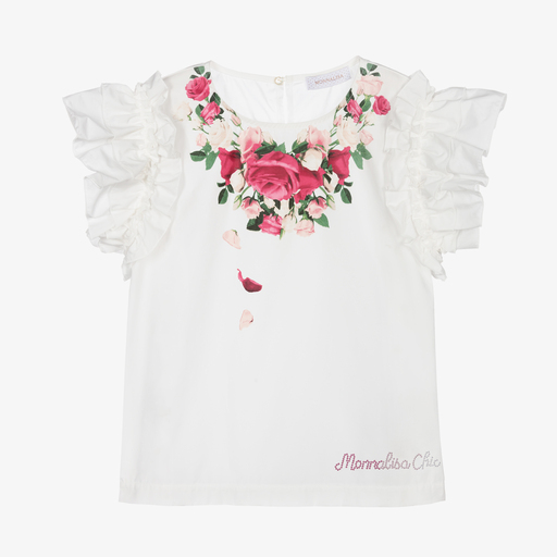 Monnalisa-Girls Ivory Roses Blouse | Childrensalon Outlet