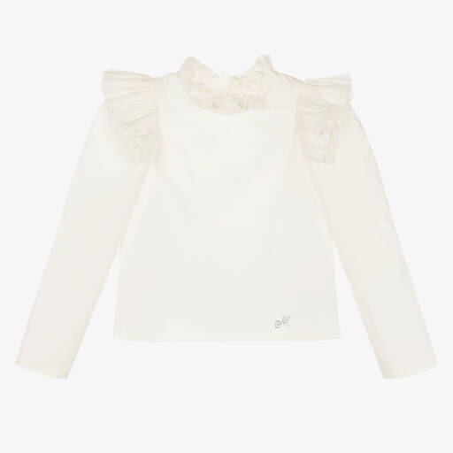 Monnalisa-Girls Ivory Ruffle Blouse | Childrensalon Outlet