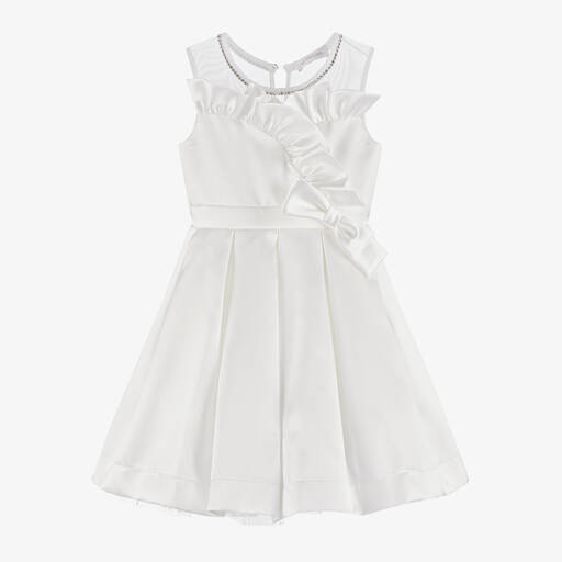 Monnalisa Chic-Girls Ivory Satin Ruffle Dress | Childrensalon Outlet