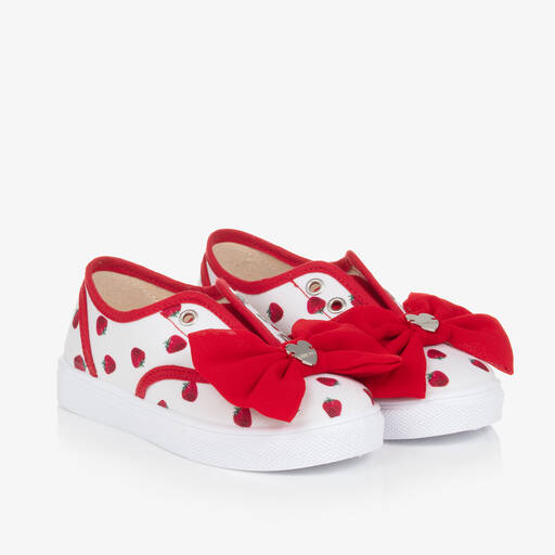 Monnalisa-Girls Ivory Strawberry Canvas Trainers | Childrensalon Outlet