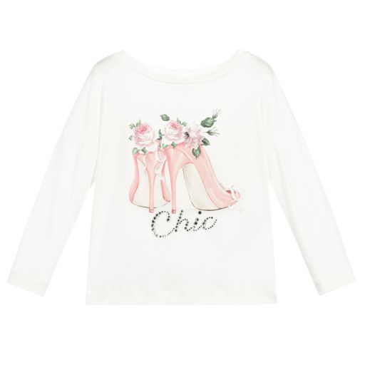 Monnalisa Chic-Girls Ivory T-Shirt | Childrensalon Outlet