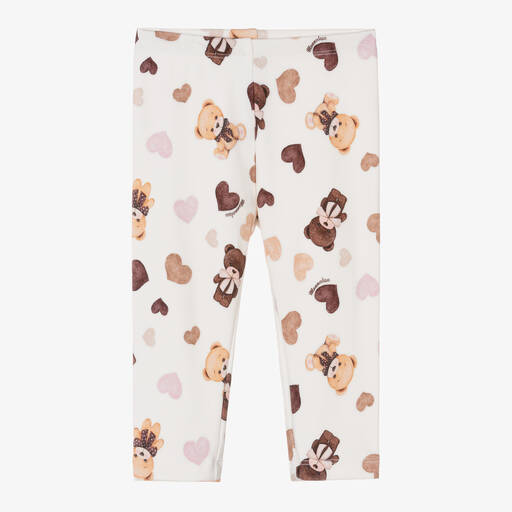 Monnalisa-Girls Ivory Teddy & Heart Leggings | Childrensalon Outlet