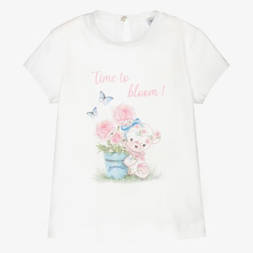 Monnalisa-Girls Ivory Teddy T-Shirt  | Childrensalon Outlet