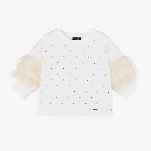 Monnalisa-Girls Ivory Tulle Embellished Top | Childrensalon Outlet