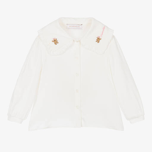 Monnalisa-Girls Ivory Viscose Teddy Bear Blouse | Childrensalon Outlet