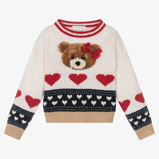 Monnalisa-Girls Ivory Wool Knit Sweater | Childrensalon Outlet