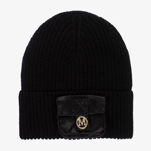 Monnalisa-Schwarze Strick-Beanie für Mädchen | Childrensalon Outlet