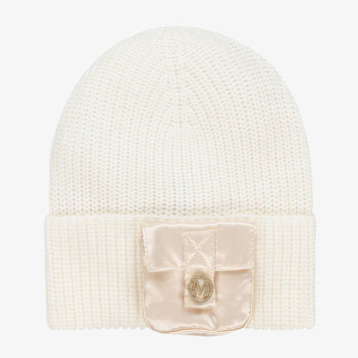 Monnalisa-Girls Knitted Ivory Beanie Hat | Childrensalon Outlet