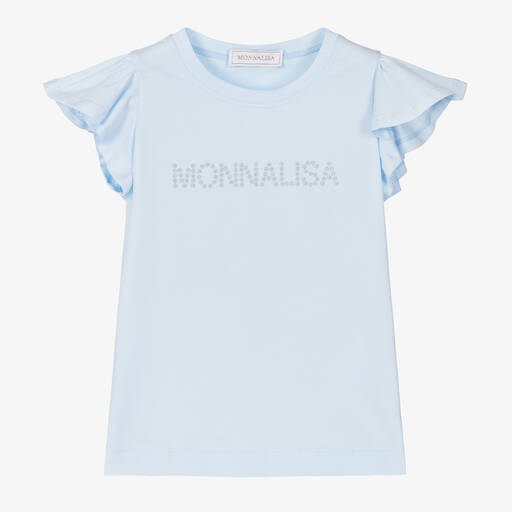 Monnalisa-تيشيرت قطن جيرسي لون أزرق فاتح للبنات | Childrensalon Outlet