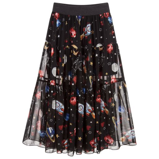 Monnalisa-Girls Long Black Chiffon Skirt | Childrensalon Outlet