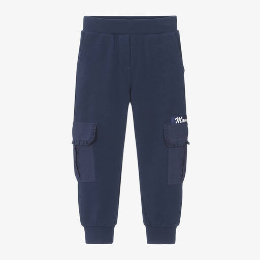 Monnalisa-Girls Navy Blue Cotton Cargo Joggers | Childrensalon Outlet