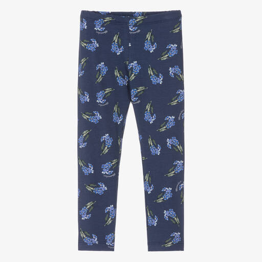 Monnalisa-Girls Navy Blue Floral Cotton Leggings | Childrensalon Outlet