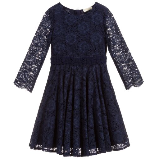 Monnalisa-Girls Navy Blue Lace Dress | Childrensalon Outlet