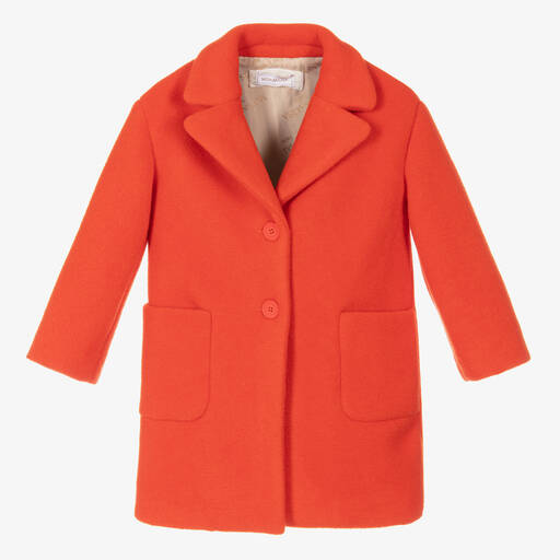Monnalisa-Girls Orange Felted Overcoat | Childrensalon Outlet