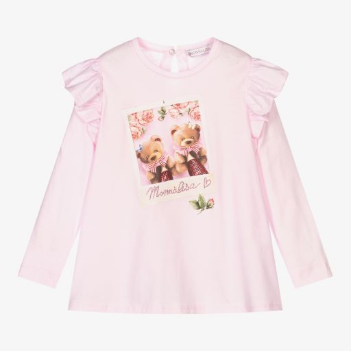 Monnalisa-Girls Pink Cotton Bear Top | Childrensalon Outlet