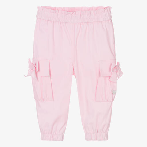 Monnalisa-Girls Pink Cotton Bow Cargo Trousers | Childrensalon Outlet