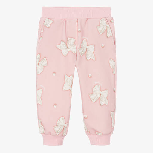 Monnalisa-Girls Pink Cotton Bow Print Joggers | Childrensalon Outlet