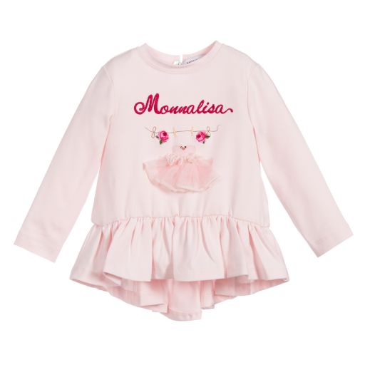 Monnalisa-Girls Pink Cotton Logo Top | Childrensalon Outlet