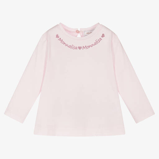 Monnalisa-Girls Pink Cotton Logo Top | Childrensalon Outlet
