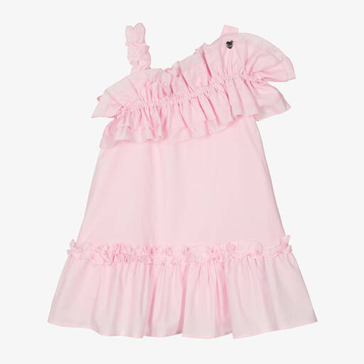 Monnalisa-Girls Pink Cotton Ruffle Dress | Childrensalon Outlet