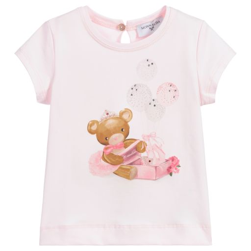 Monnalisa-Girls Pink Cotton T-Shirt  | Childrensalon Outlet