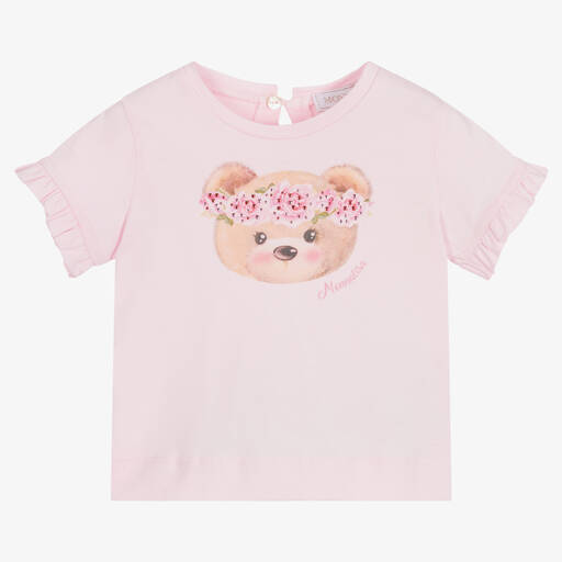 Monnalisa-Girls Pink Cotton Teddy Bear T-Shirt | Childrensalon Outlet
