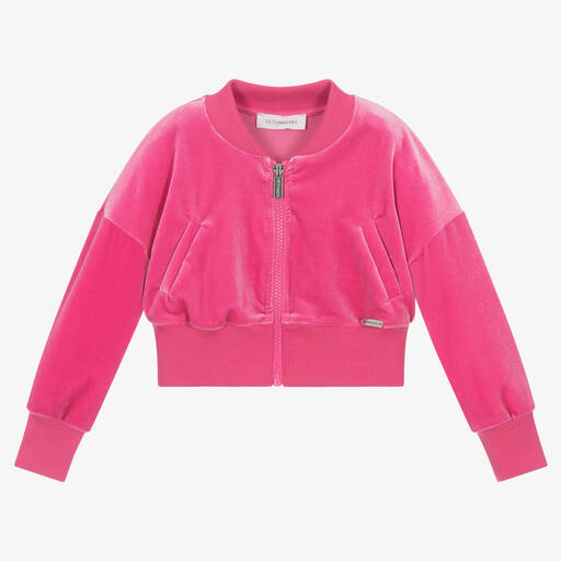 Monnalisa Chic-Girls Pink Cropped Velour Zip-Up Top | Childrensalon Outlet