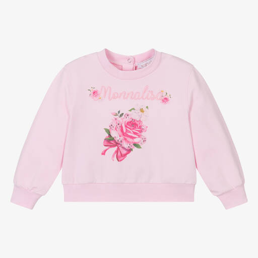 Monnalisa-Girls Pink Floral Cotton Sweatshirt | Childrensalon Outlet