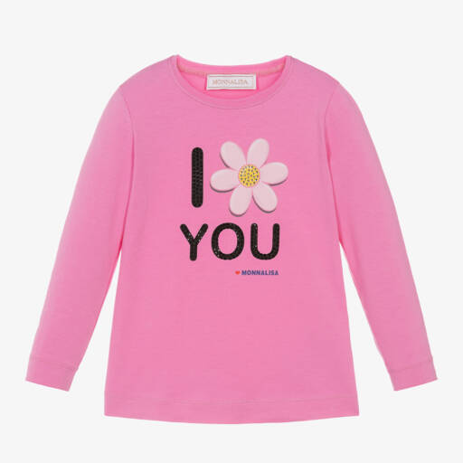 Monnalisa-Girls Pink Floral Long Sleeve Tee | Childrensalon Outlet