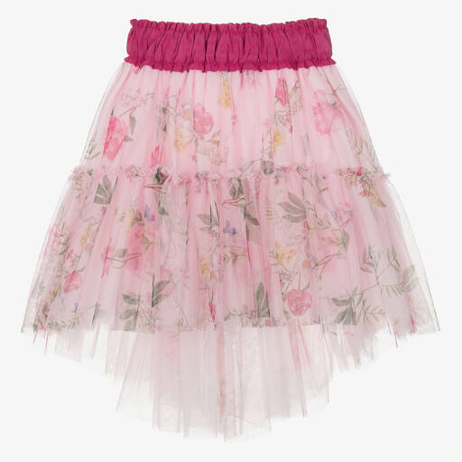 Monnalisa-Розовая юбка из тюля с цветами для девочек | Childrensalon Outlet