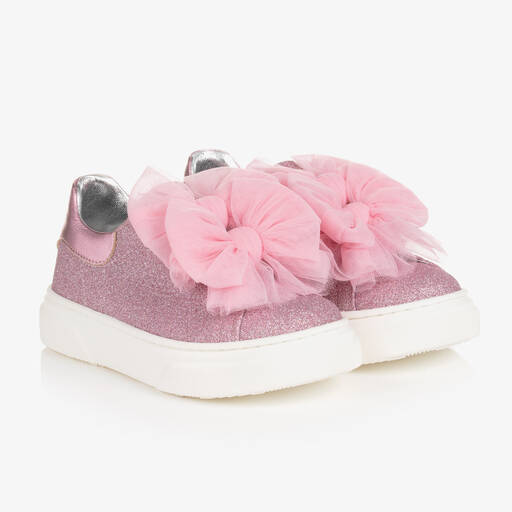 Monnalisa-Rosa Tüllschleifen-Glitzer-Sneakers | Childrensalon Outlet