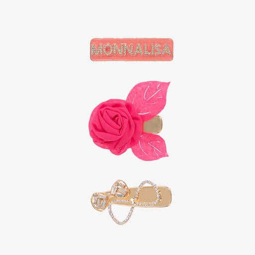 Monnalisa Chic-Girls Pink & Gold Hair Clips (3 Pack) | Childrensalon Outlet