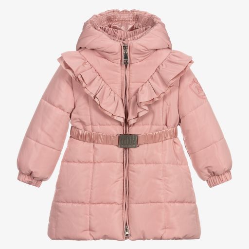 Monnalisa-Розовый пуховик с капюшоном для девочек | Childrensalon Outlet