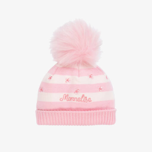 Monnalisa-Girls Pink Knit Bobble Beanie | Childrensalon Outlet