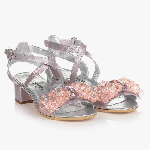 Monnalisa-Girls Pink Leather Heeled Sandals | Childrensalon Outlet