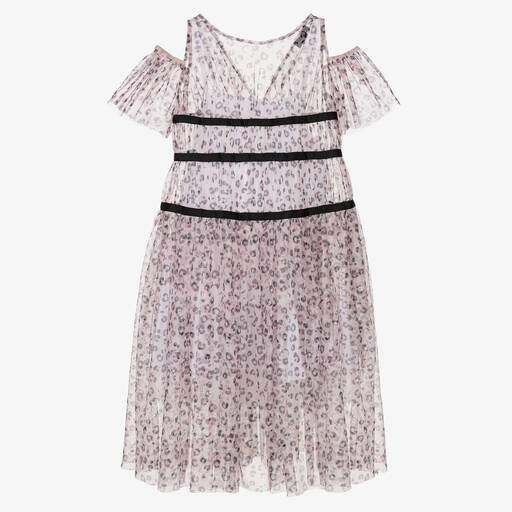 Monnalisa-Girls Pink Leopard Tulle Dress | Childrensalon Outlet