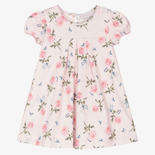 Monnalisa-Girls Pink Roses Jersey Dress  | Childrensalon Outlet