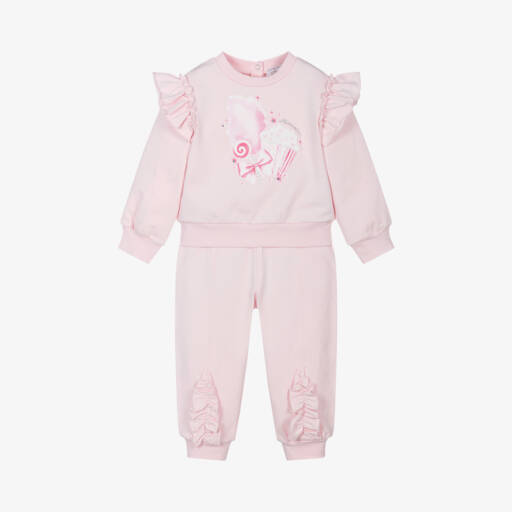 Monnalisa-Girls Pink Ruffle Jersey Set | Childrensalon Outlet
