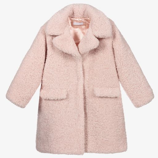 Monnalisa-Girls Pink Teddy Fleece Coat | Childrensalon Outlet