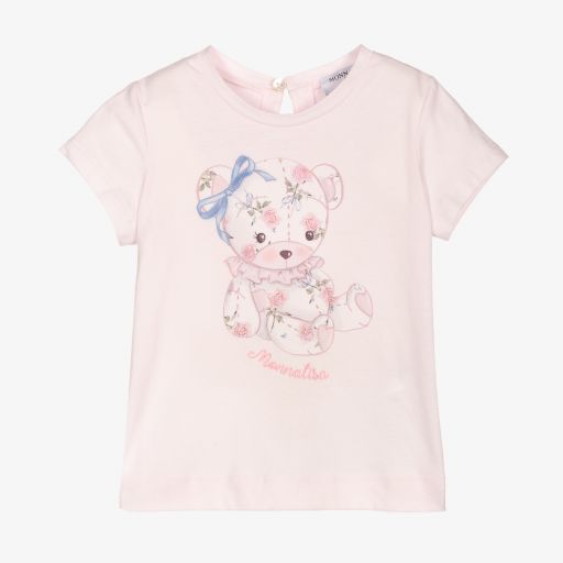 Monnalisa-Girls Pink Teddy T-Shirt  | Childrensalon Outlet