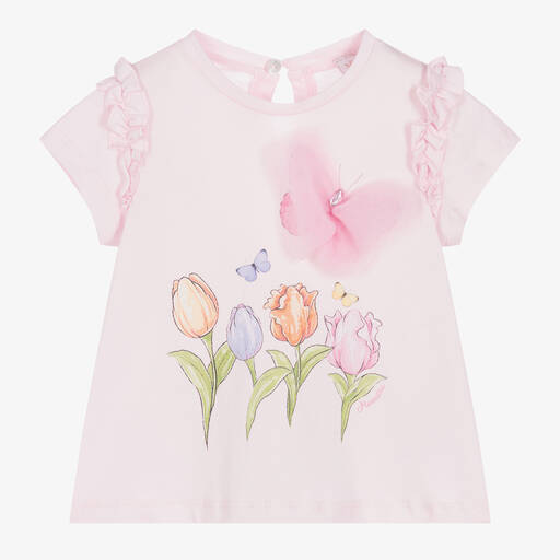Monnalisa-Girls Pink Tulip & Tulle Butterfly T-Shirt | Childrensalon Outlet