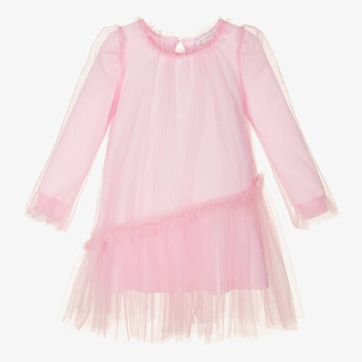 Monnalisa-Girls Pink Tulle & Jersey Dress | Childrensalon Outlet