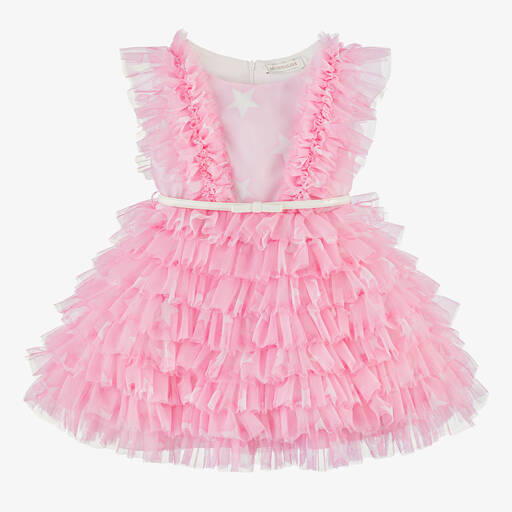 Monnalisa-Girls Pink Tulle Ruffle Dress | Childrensalon Outlet